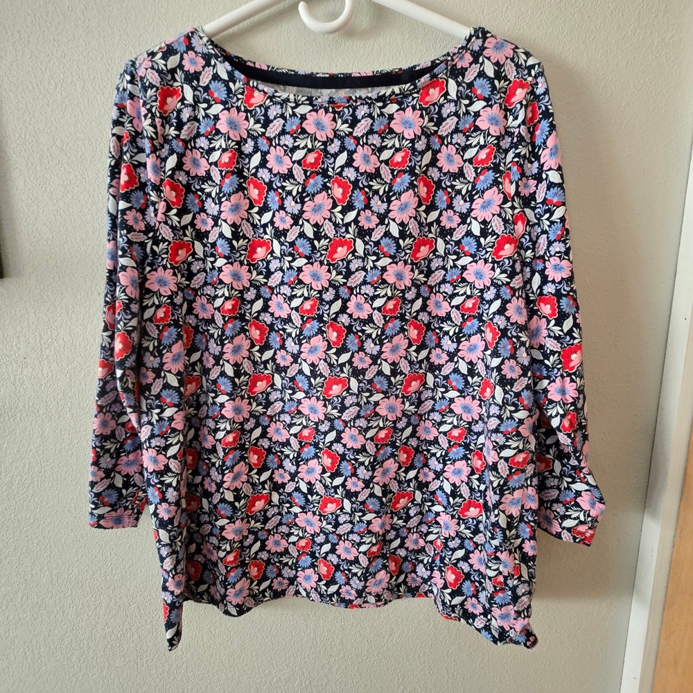 Talbots Floral Print Boat Neck 3/4 Sleeve Tee Women XL Petite Classic